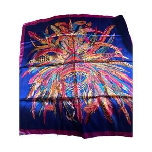 Vibrant Polyester Square Scarf Feather Print Design Multi Colored 35X35 Bold